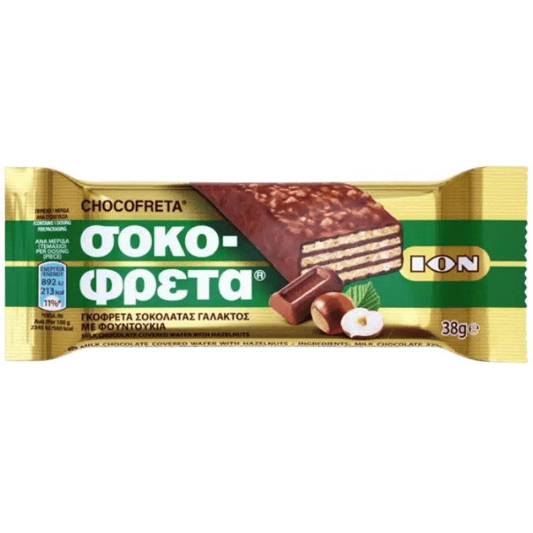 Schokofreta (38g) ION Haselnuss von ION bei Araxxon - Hochwertiges griechisches Produkt. Schokofreta (38g) ION Haselnuss από ION στο Araxxon - Αυθεντικό ελληνικό προϊόν.